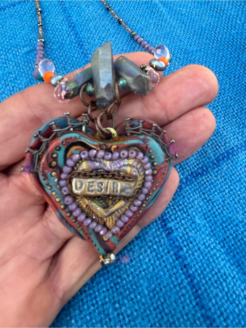 BRAND NEW Signed Anne Christensen Artisan Mixed Media Heart Necklace